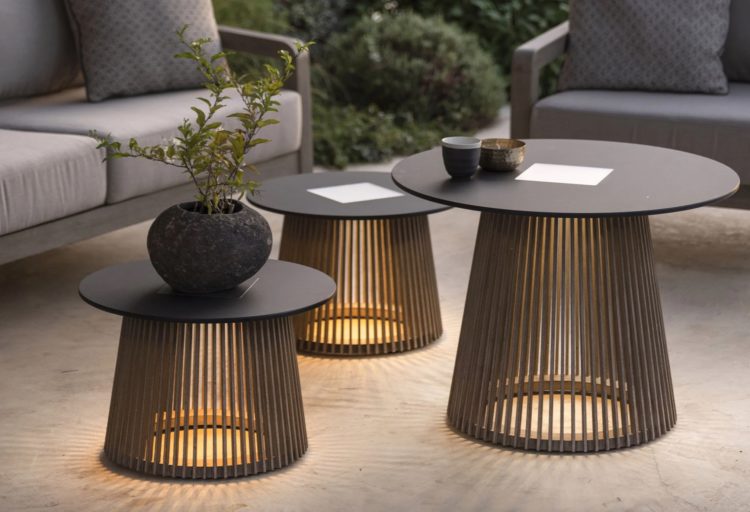 Solar lighting tables on patio