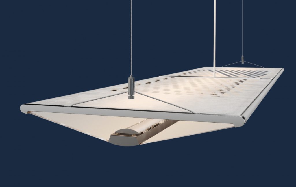 detail of fabric shade on pendant light
