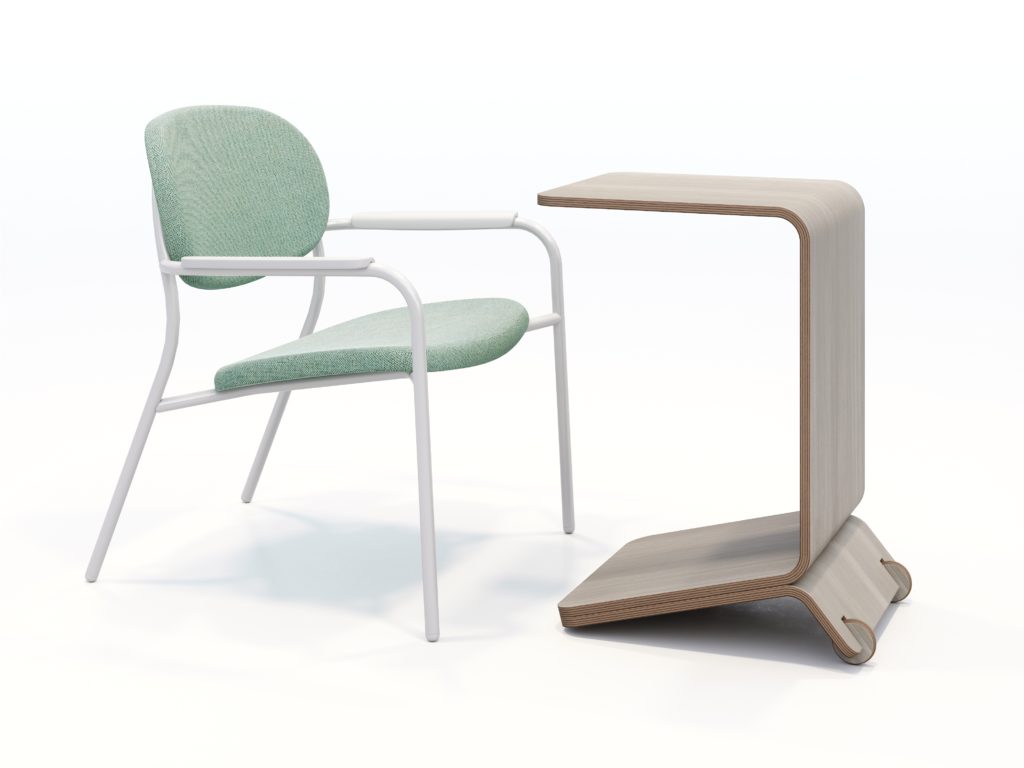 Willow in gray with green upholstered chair 