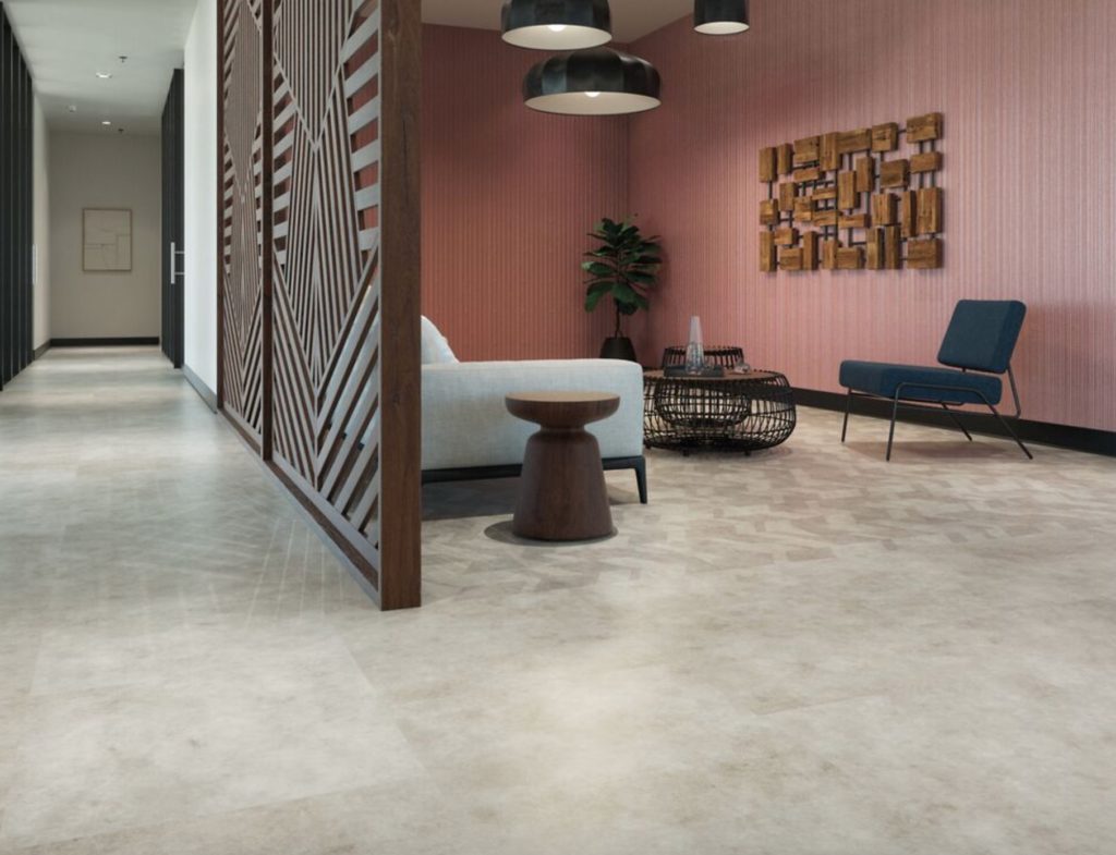 LVT by Tarkett with a look of plush carpet in office waiting room