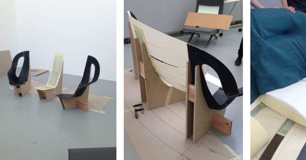 process shots of developing sofa in studio