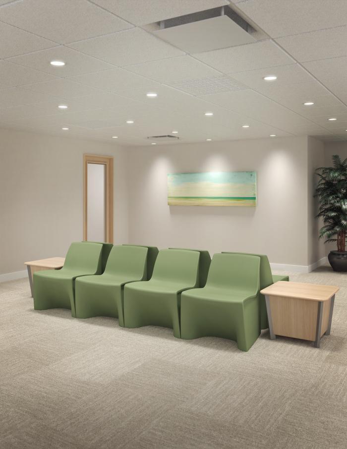 Hardi chairs in waiting area in green