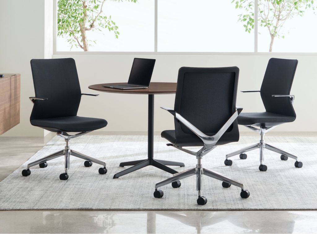 Three chairs around table in midnight black
