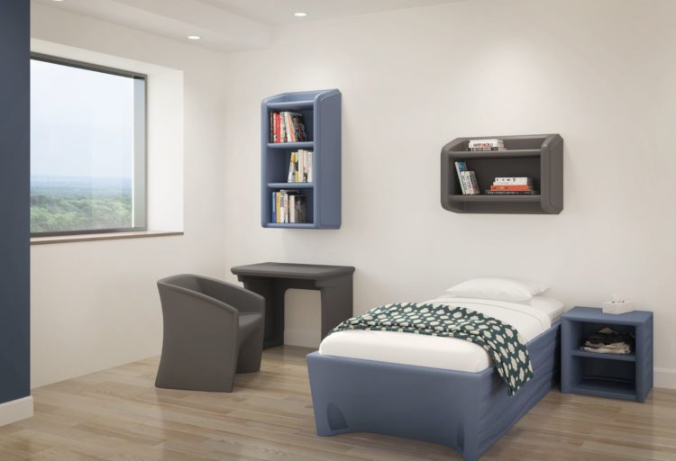 Hardi bed, table, and storage in patient room
