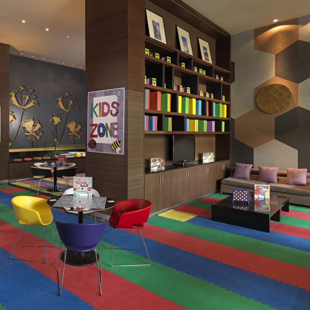 Sled-style chairs with colorful casing in kids library
