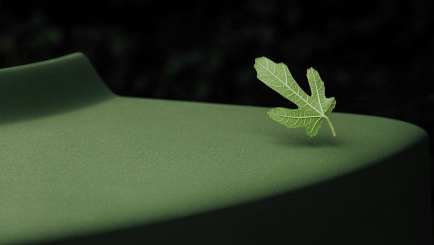 Green modular seating detail with leaf