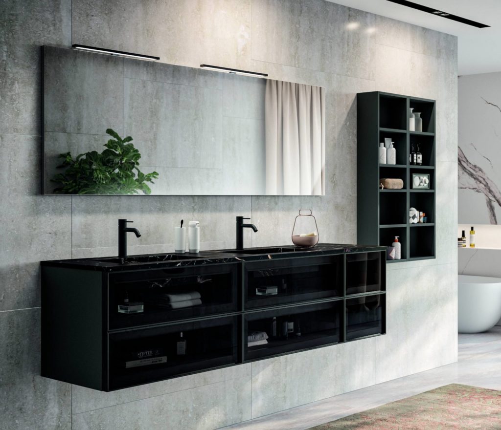 Class Vanity black with glass fronts 