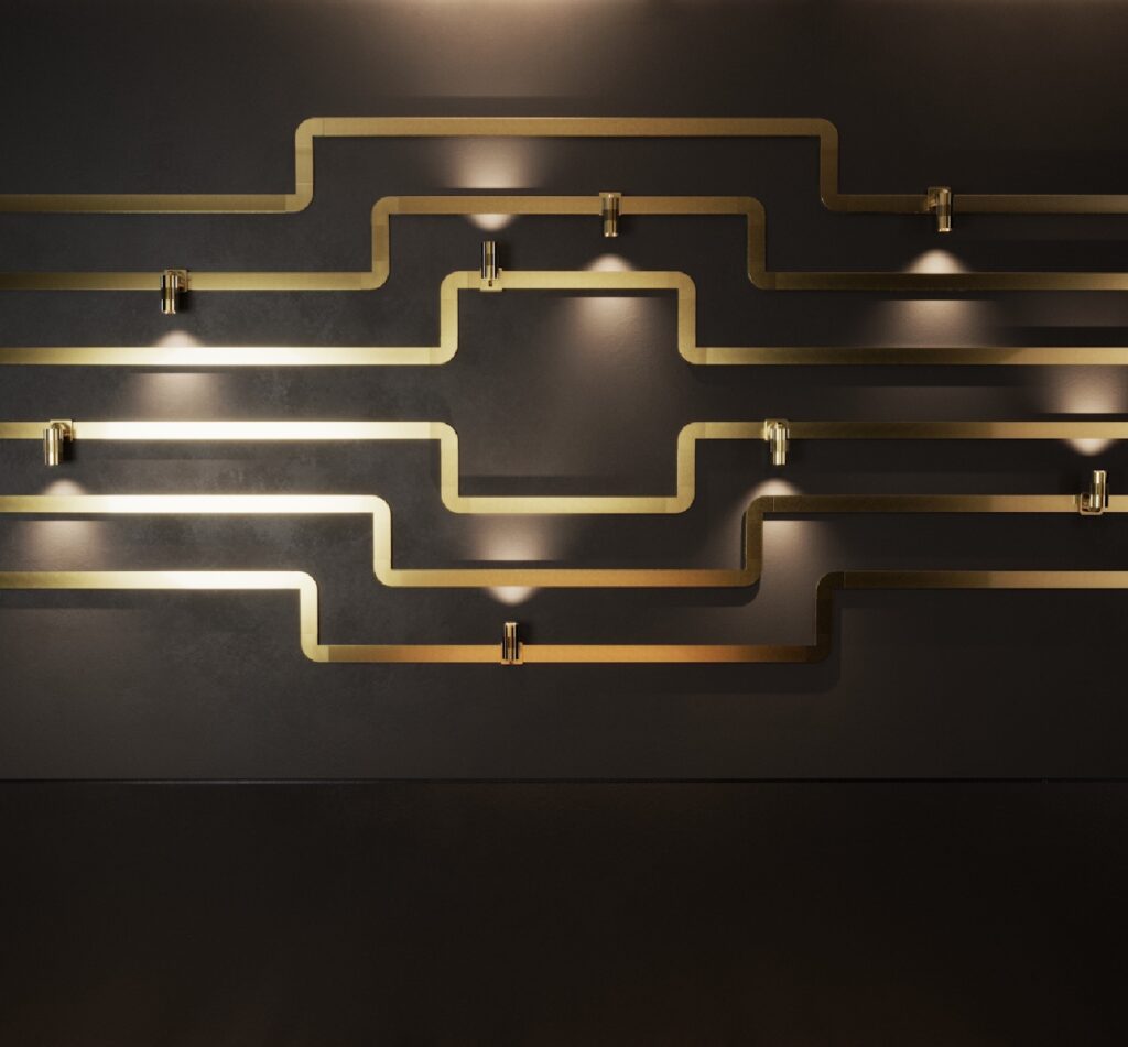 Multiverse system with brash finish in maze-like configuration on wall