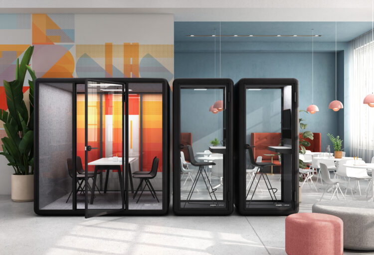 PoppinPod Kolo model large privacy booth with black trim