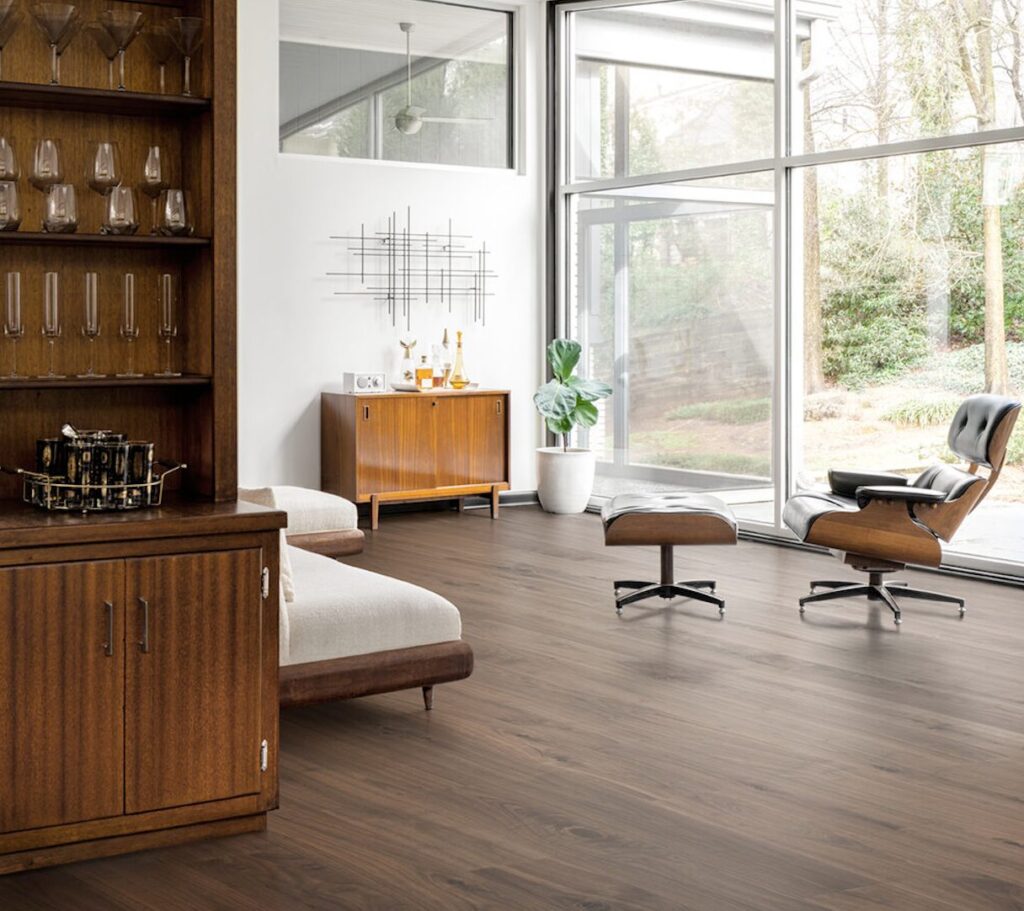 Dark oak in living room with Eames chair