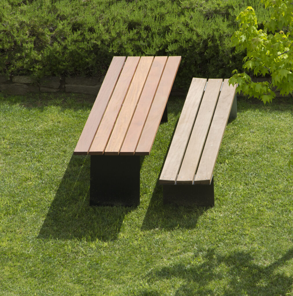 Overhead view of bench and table in park