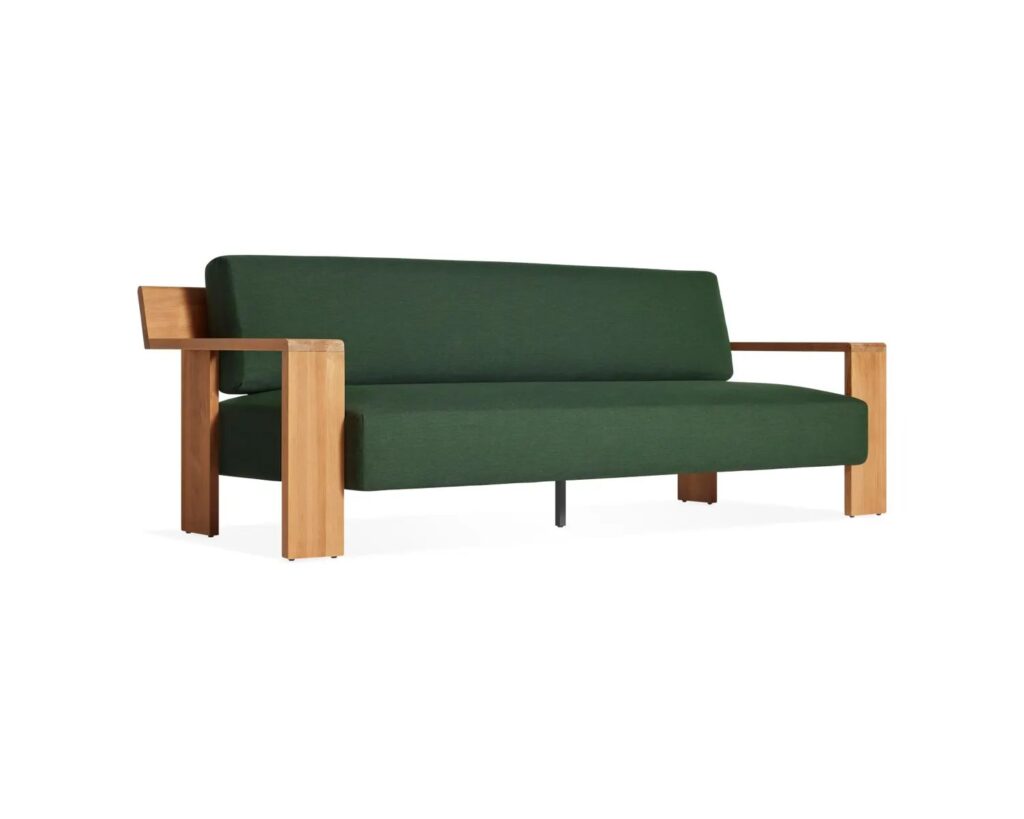 Sofa front view with green upholstery
