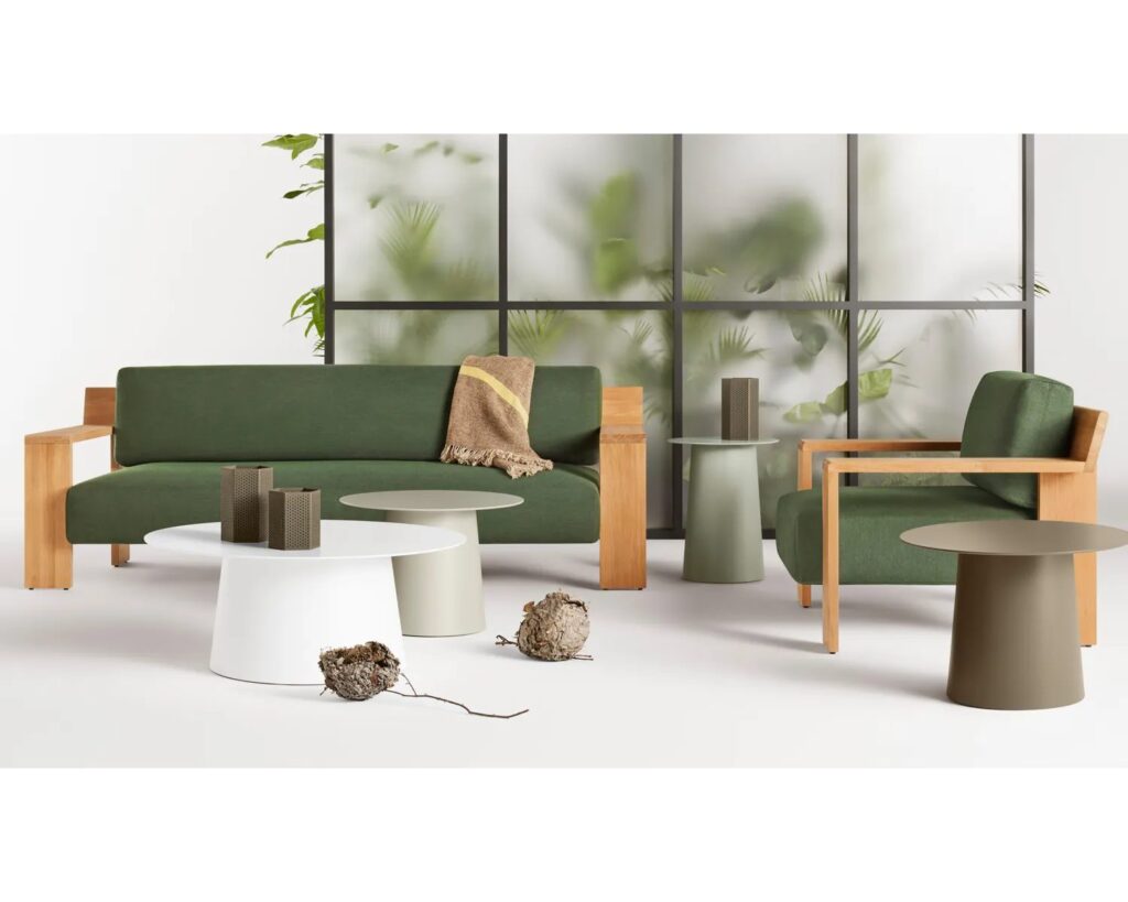 BluDot Ridge sofa and chair in green upholstery