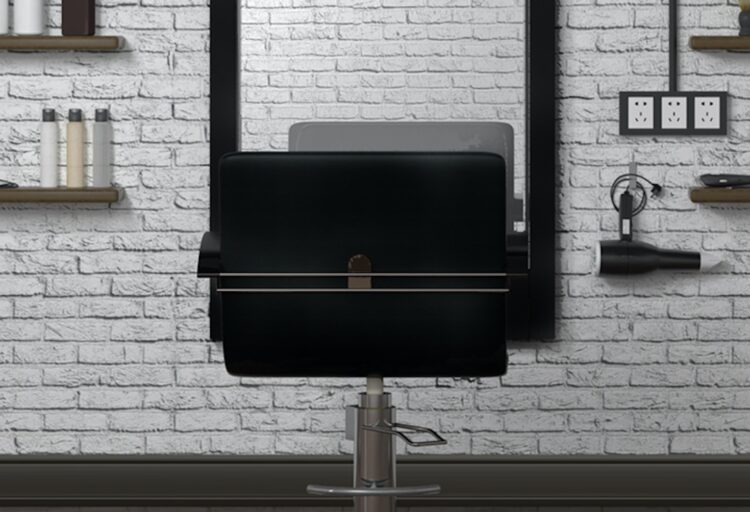 Flexco wall base, charcoal gray in barbershop