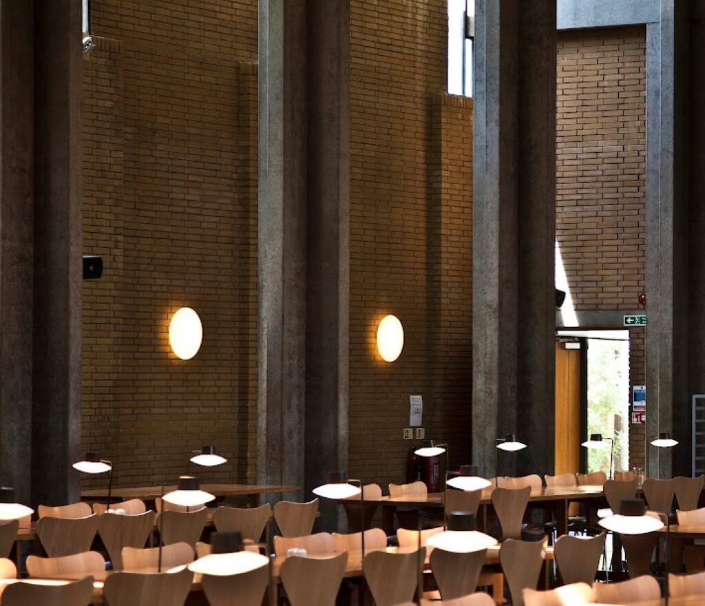 AJ Oxford lamps in college dining hall