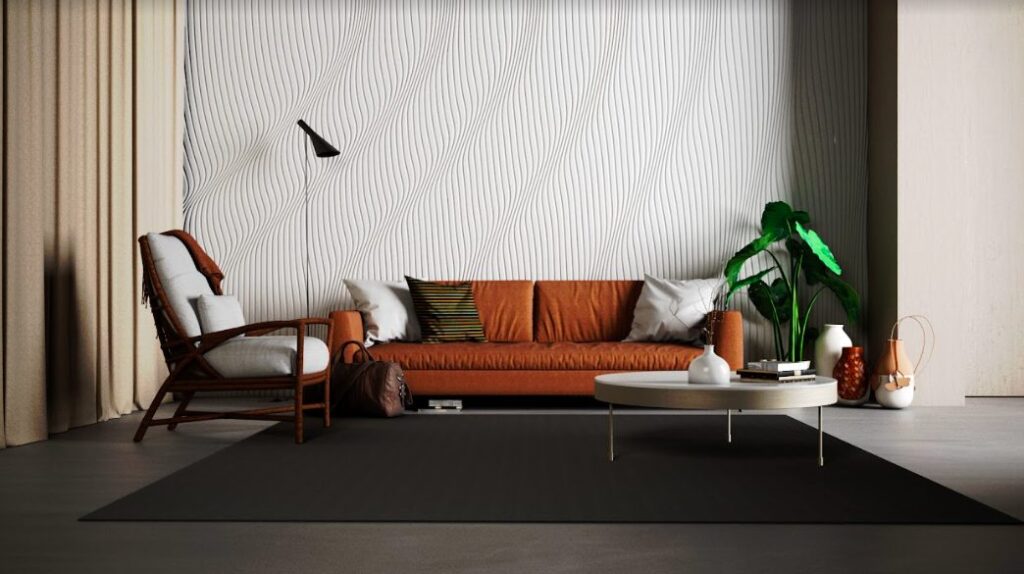 solid surface wall panel with wavy line perspectival design