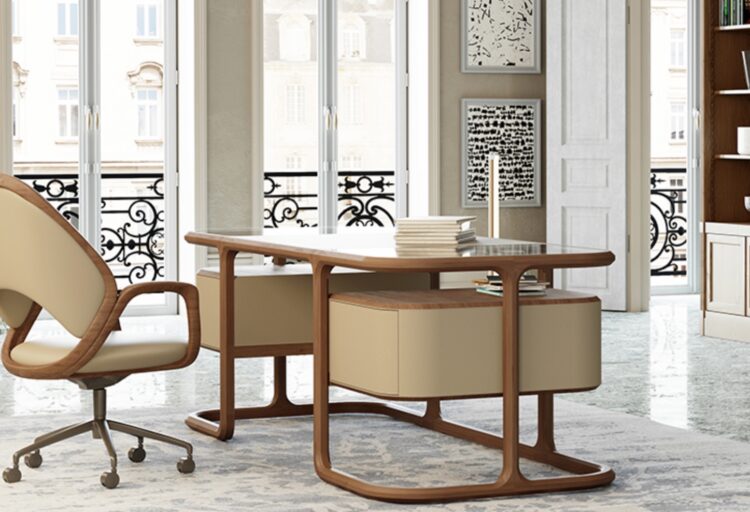 Isabel desk in sunny space with Agatha chair