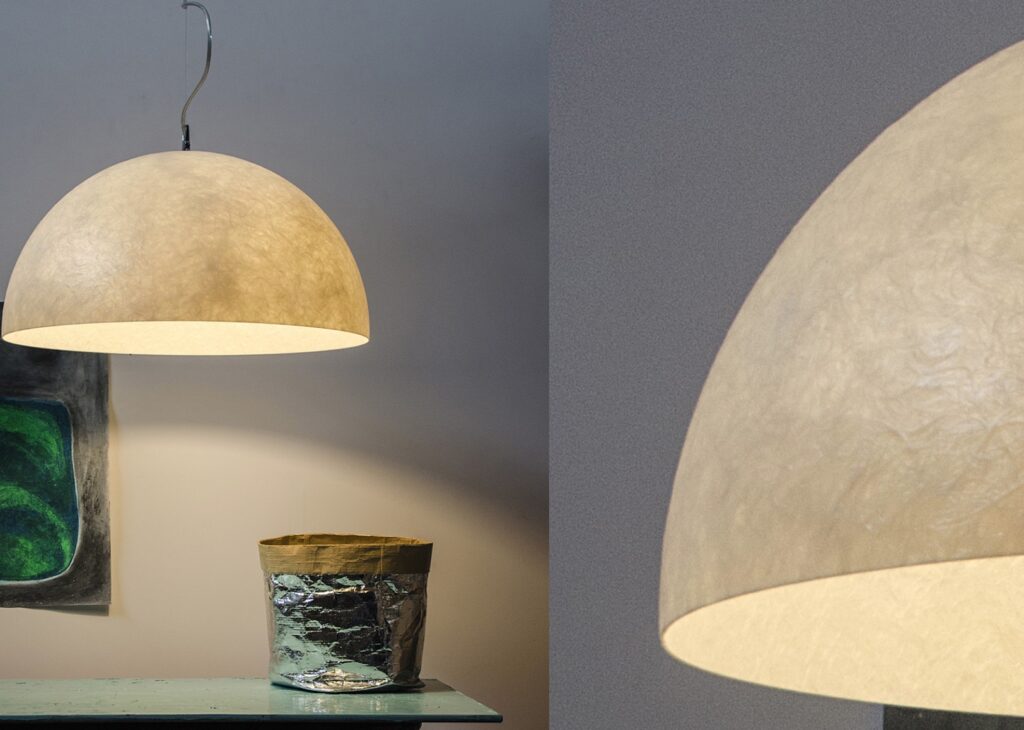 Two Mezza Luna pendant in off-white, full view and partial view