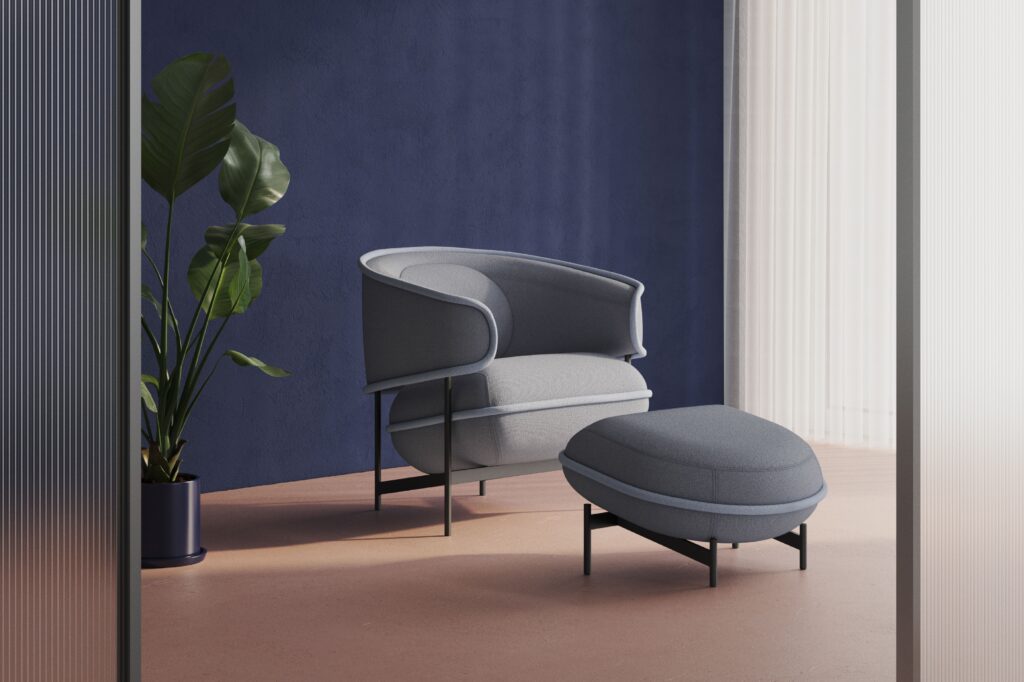 Flote lounge in dark/light gray with ottoman in corner space