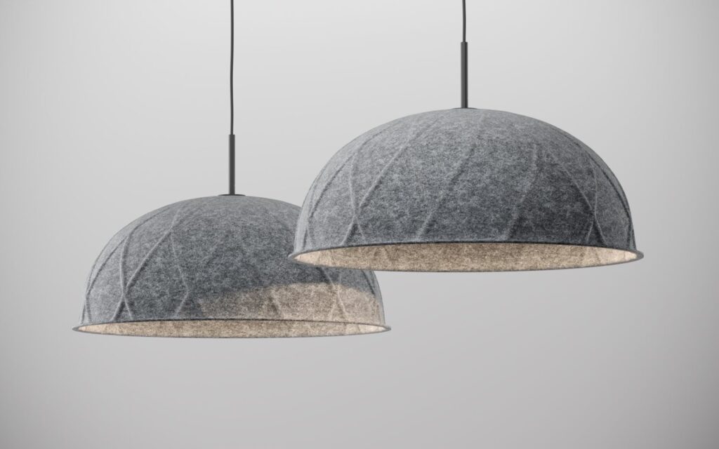 Two gray felt pendants