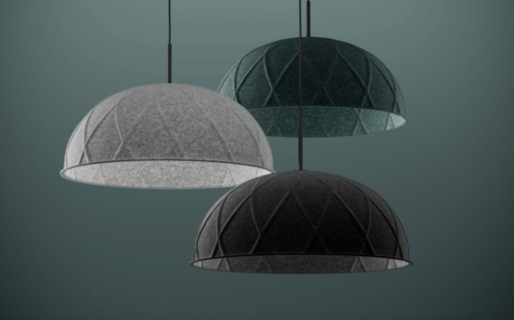 Three Georgina pendants in black, gray, and green
