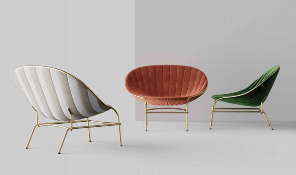 LaVenus three chairs white/gray, rust, and green