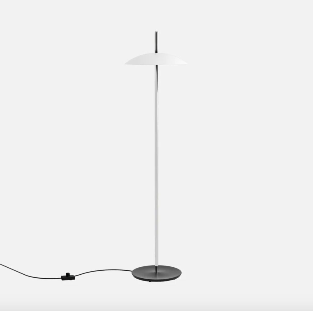Floor lamp with nickel finish and white shade