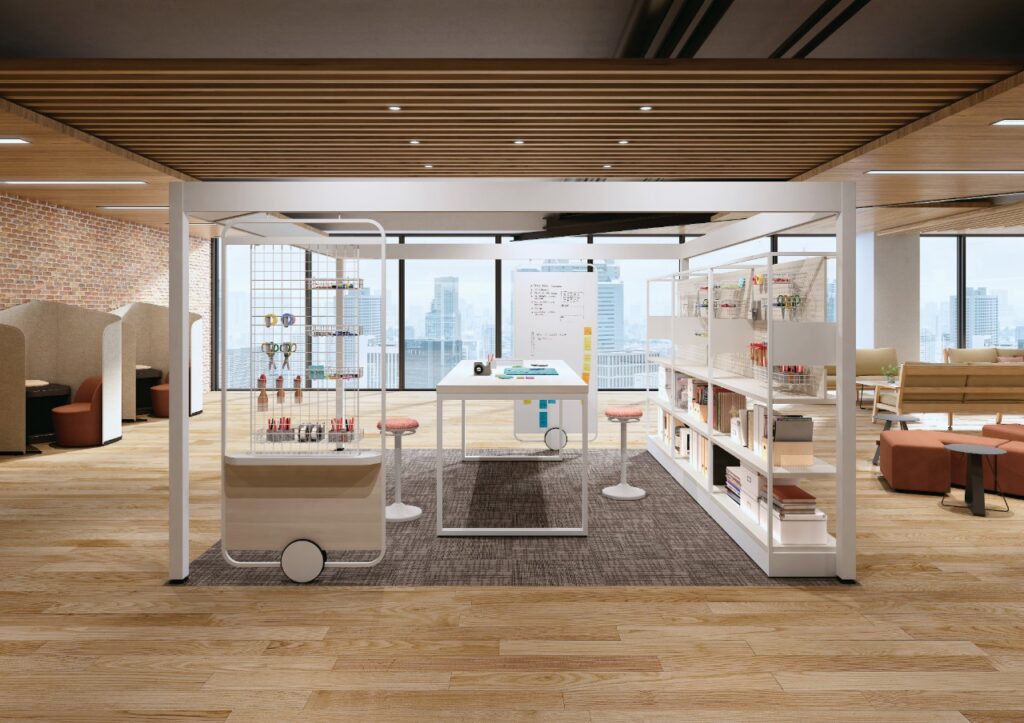 Post + Beam space with shelves