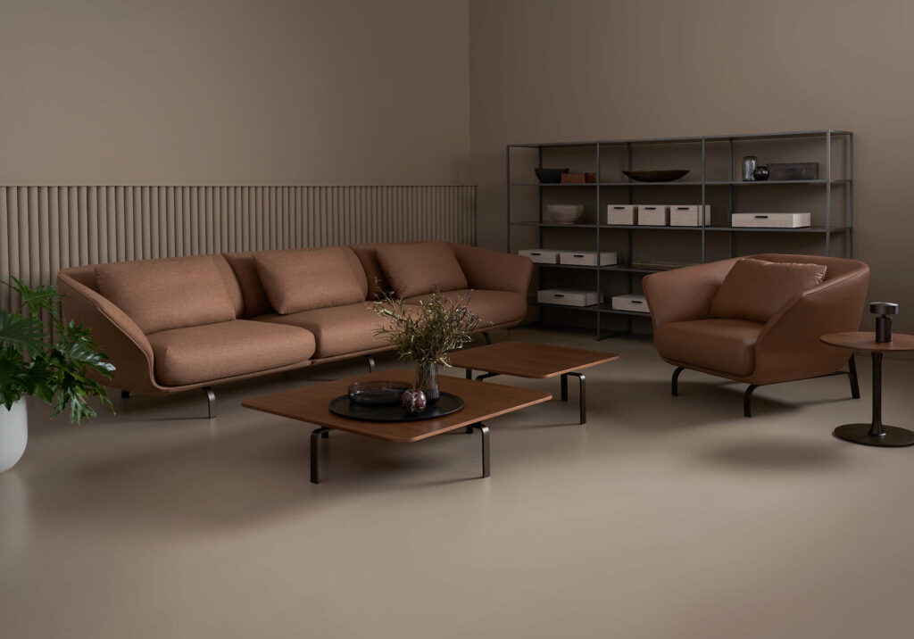 Living room ensemble with Cape sofa and lounge chair with matching tables