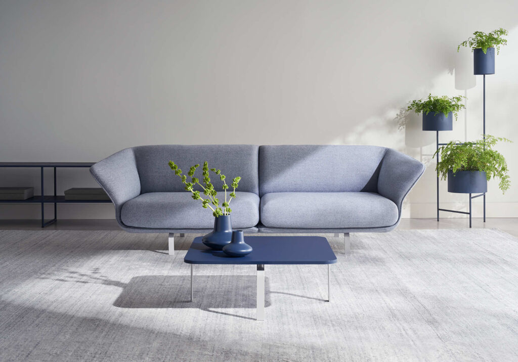 Cape sofa in gray front view in living room 