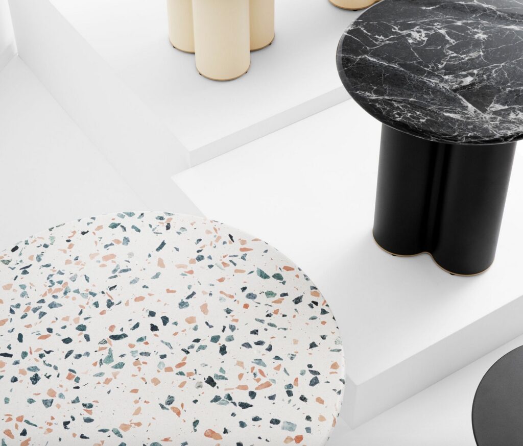 Batan family top view with terrazzo style table
