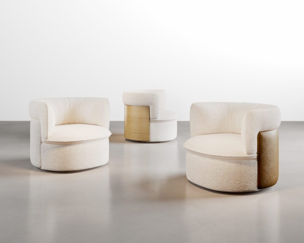 Oko Lounge in white, three chairs