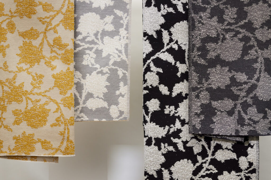 Wildflower floral style textile in yellow, gray, black
