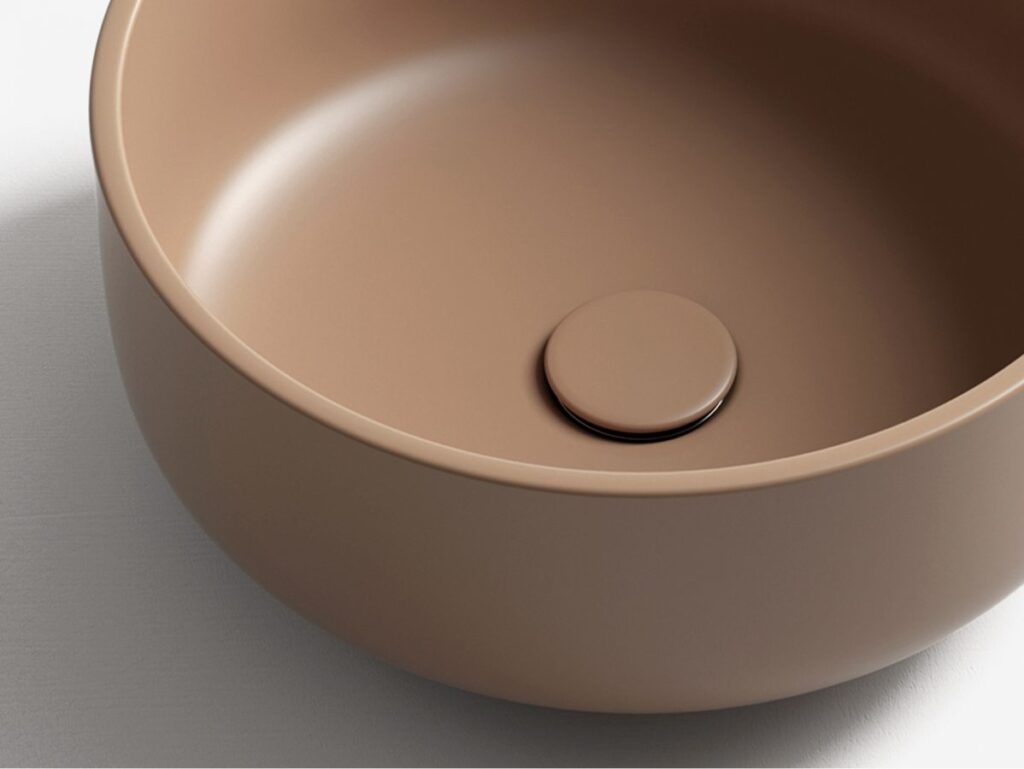 overhead view of washbasin in earthy brown