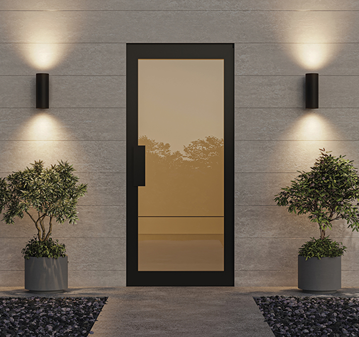 Cylinder lighting on either side of door