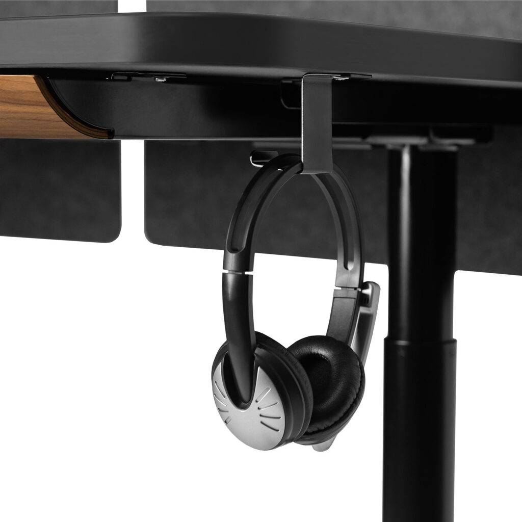 Detail of under-surface hook with headphones