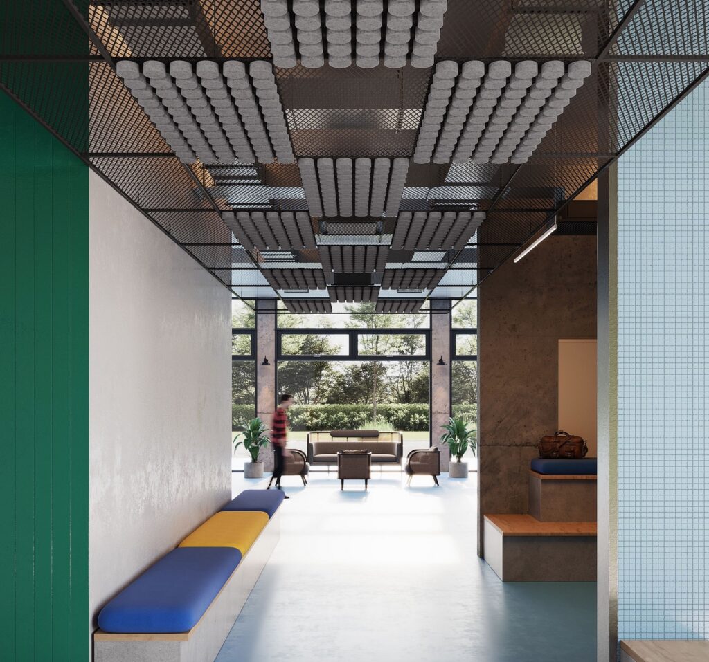 acoustical ceiling panels, circular shape in white