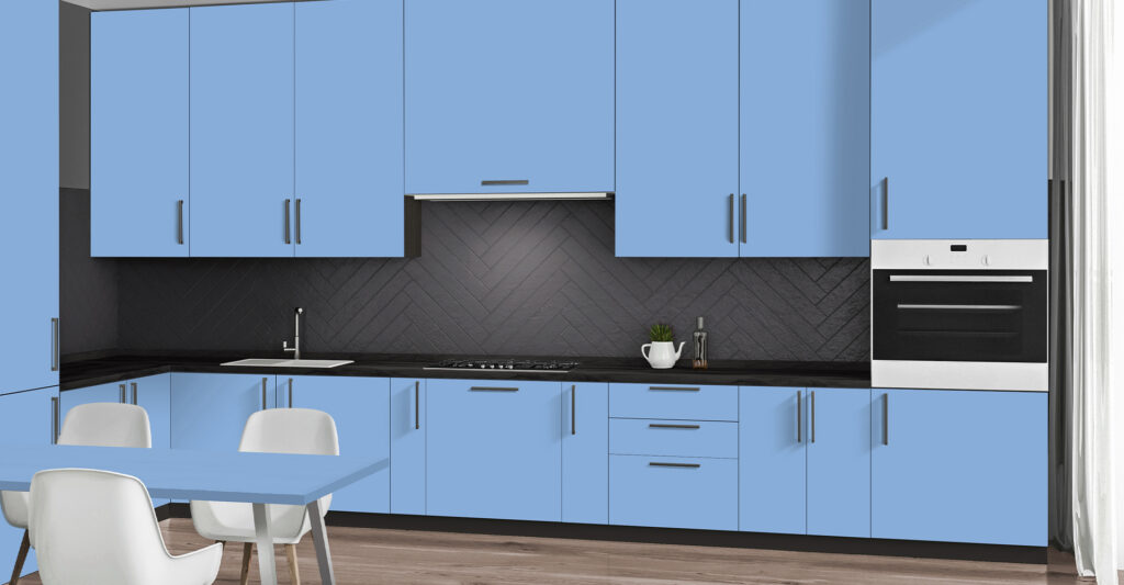 Salco laminate cabinetry in sky blue
