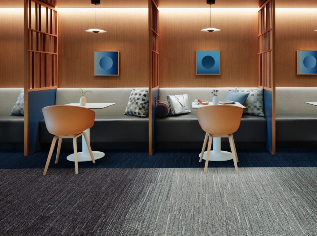 Gradience in grays and white in lounge area