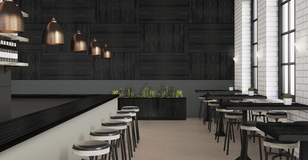 Restaurant scene with creative laminate on wall