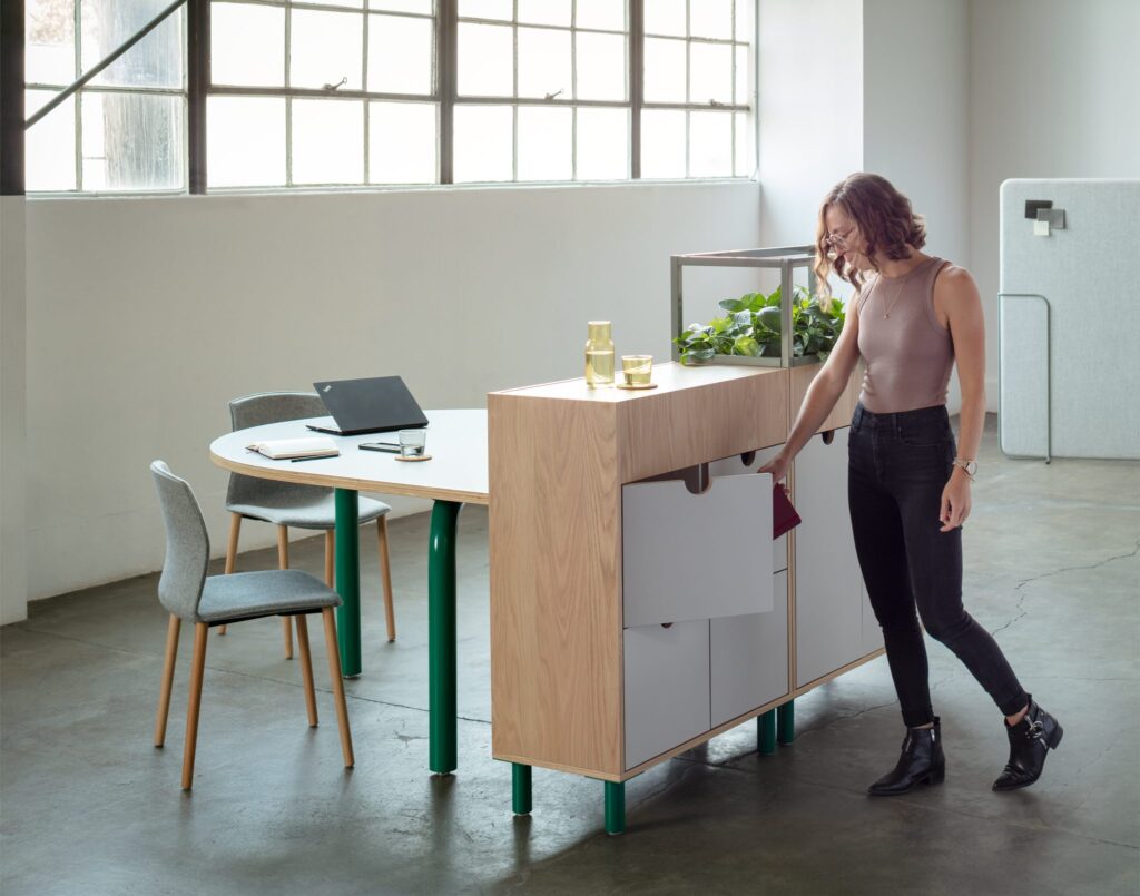 Woman opening storage