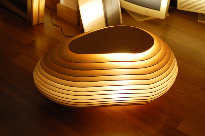 table with light on 