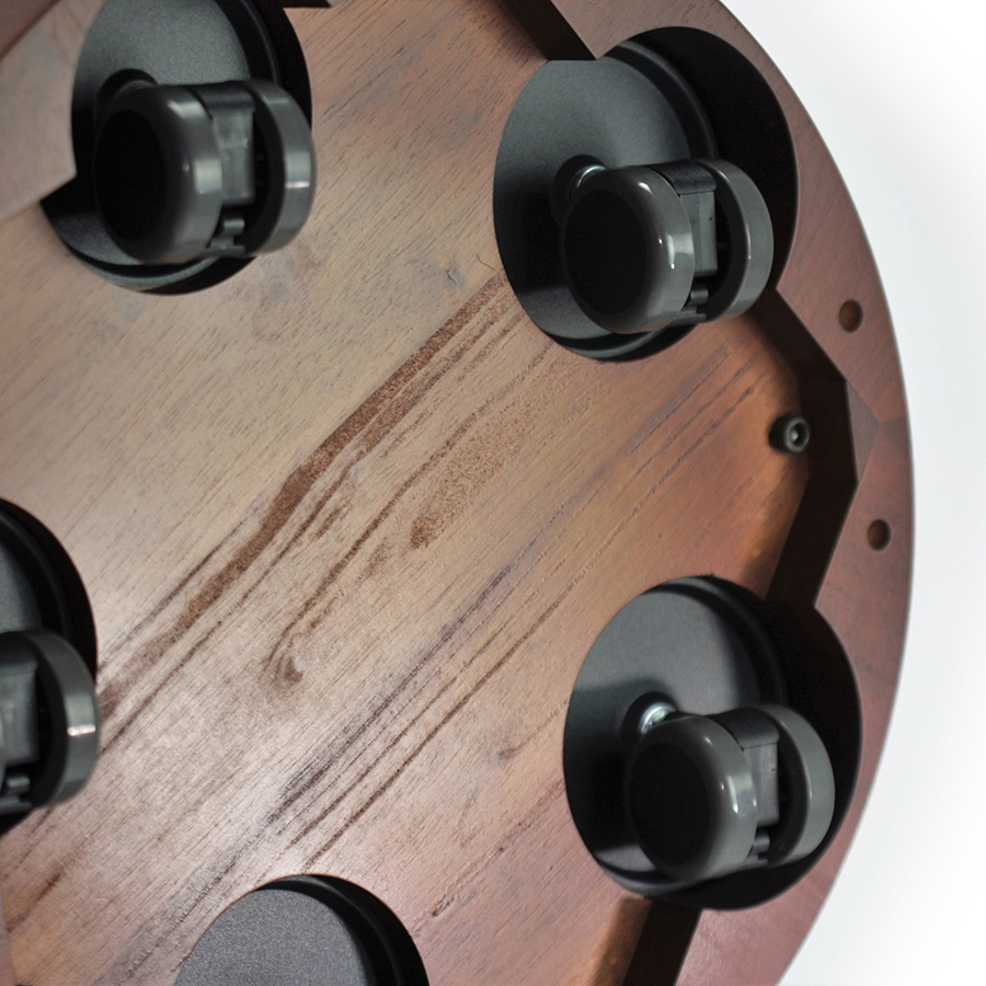 underside view showing rolling casters