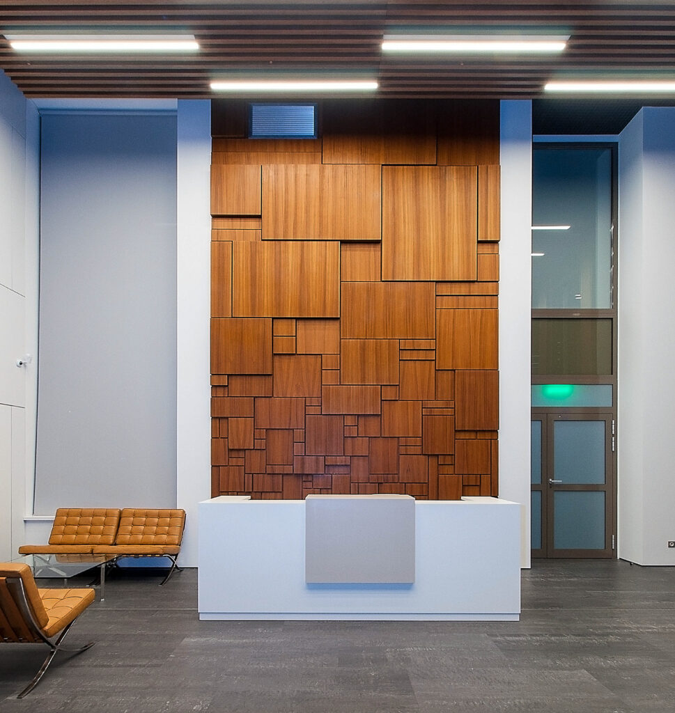 Front view of wooden feature wall