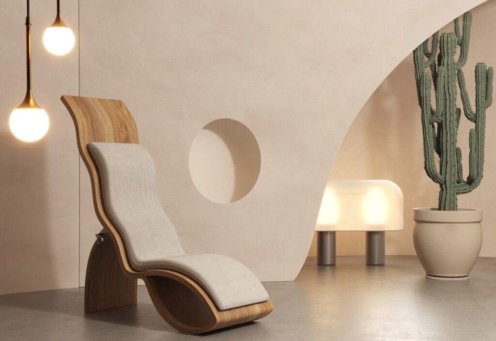 Infier upright lounge in nook with pendant light