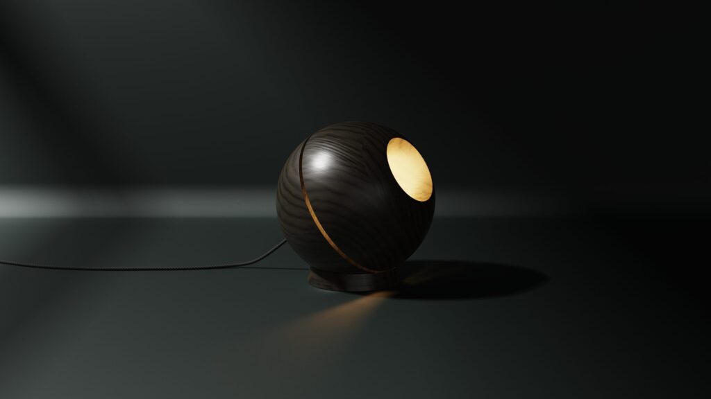 Saturn table lamp in dark wood 