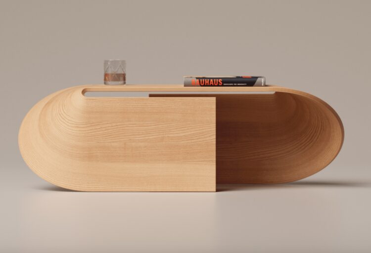Shell Table with Bauhuas book and drink