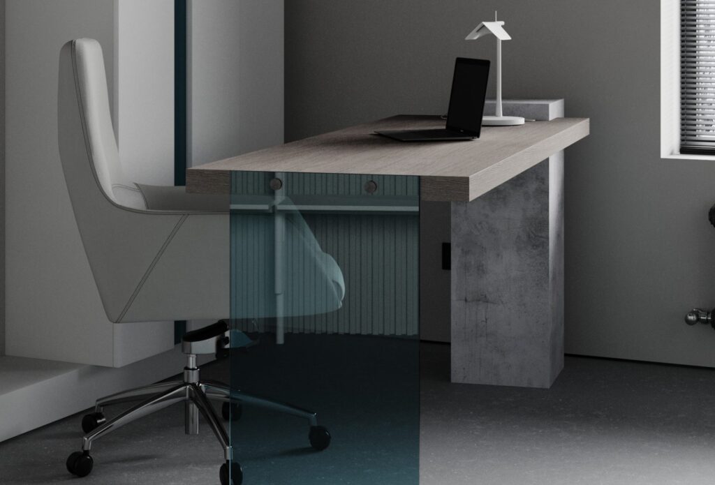 Home office desk side view