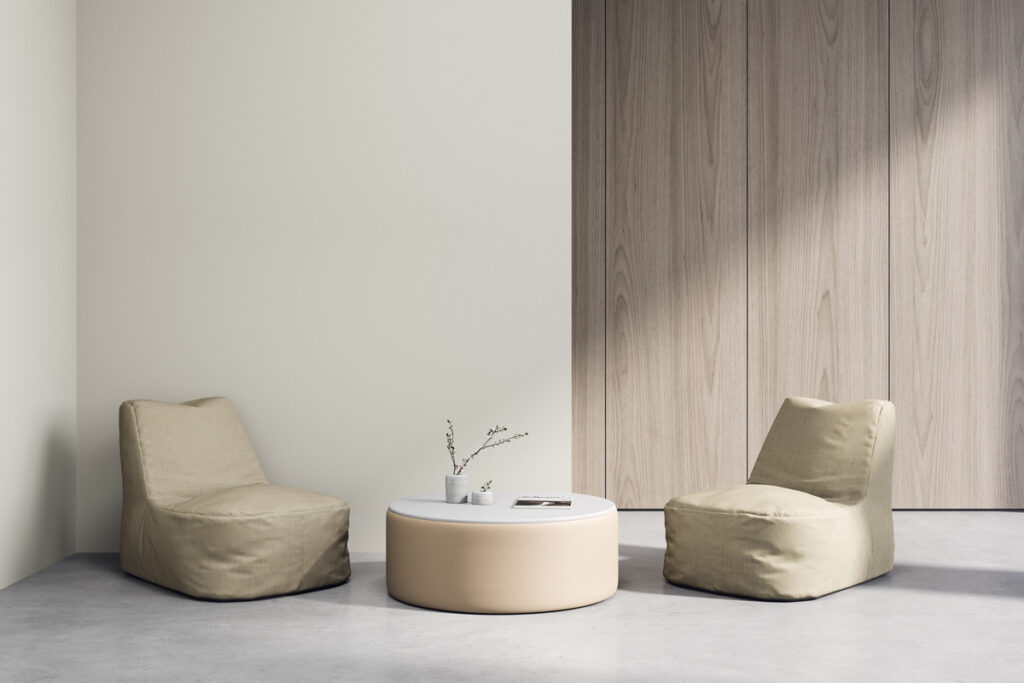 Two Kiwi Bean Bag chairs in beige