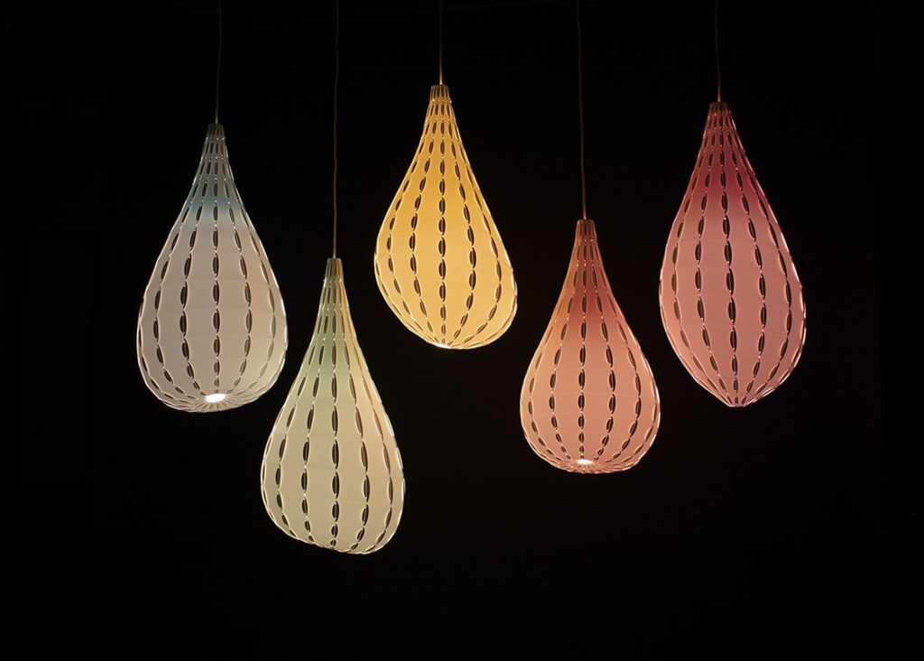 Four different-colored lights hung at different heights